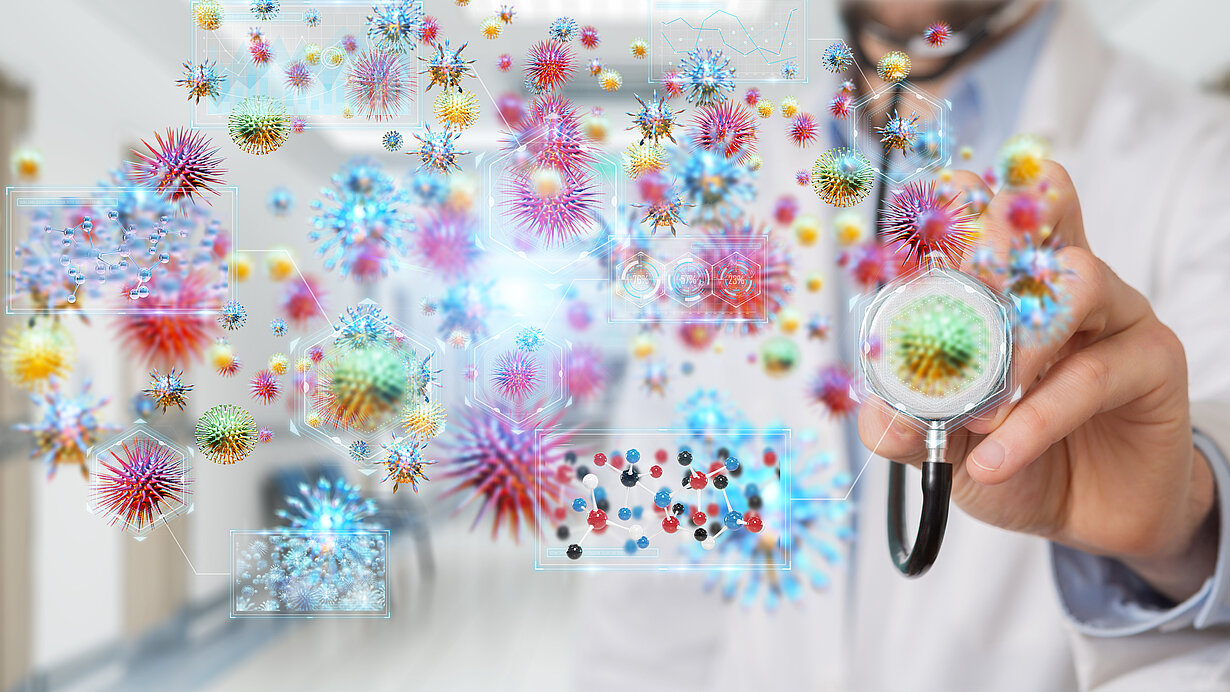 Arzt mit digitalem Nanobot-Virus