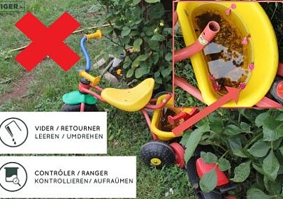 Dreirad mit stehendem Wasser als Brutstätte für Mücken