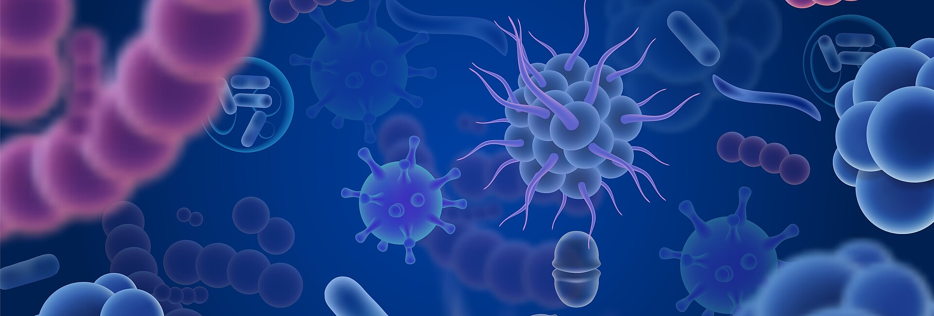 Abstrakte Viren auf blauem Hintergrund